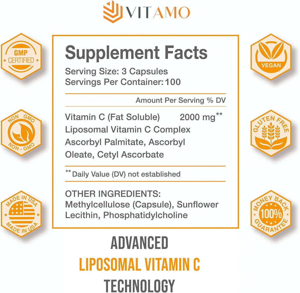 Vitamina C liposomal premium 2000 mg 300 cápsulas sin OMG
