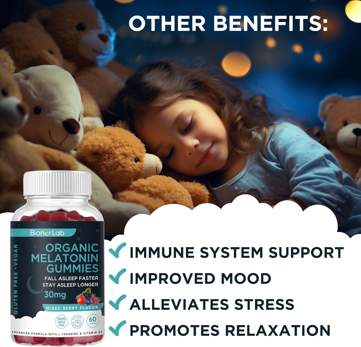 Gomitas orgánicas con L-teanina de 30 mg para adultos