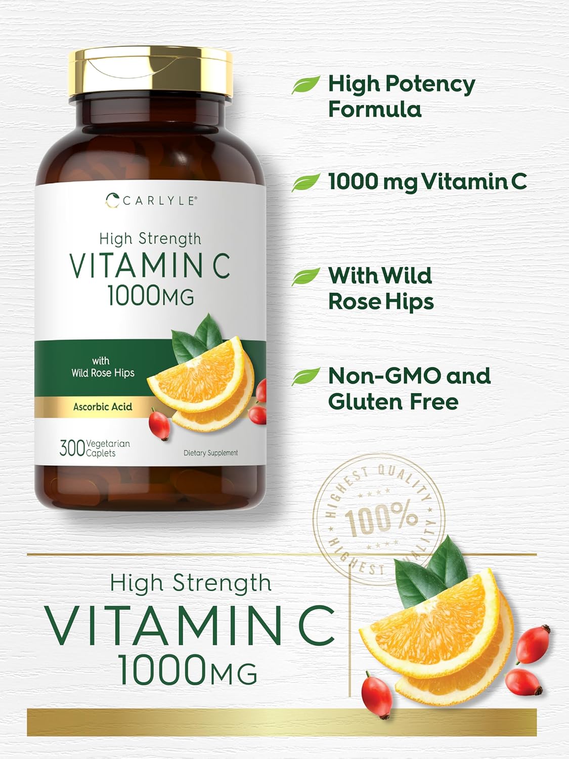 Carlyle Vitamina C 1000mg Caplets Non-GMO Gluten Free