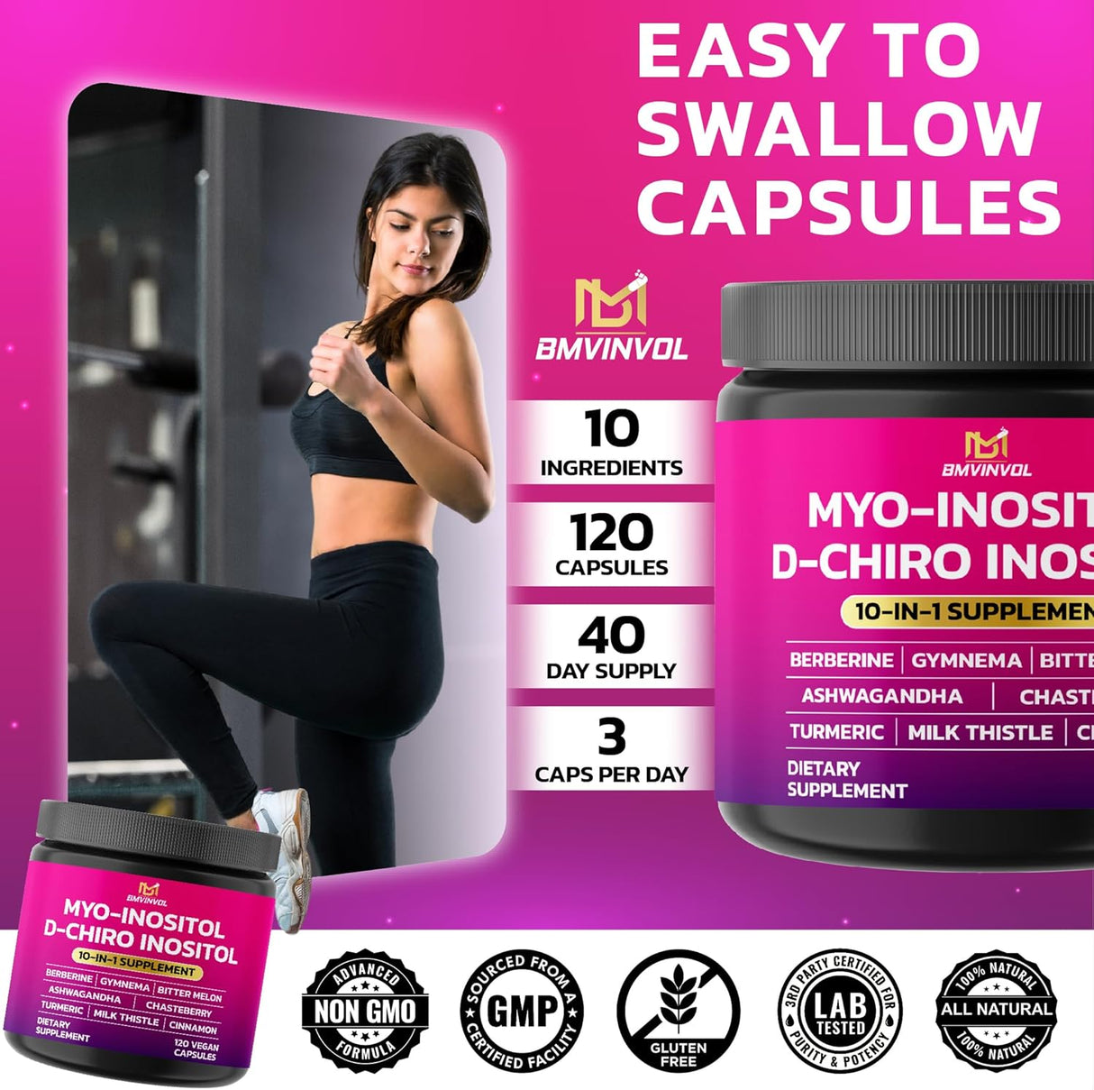 BMVINVOL Suplemento de Inositol con Berberina, 120 cápsulas