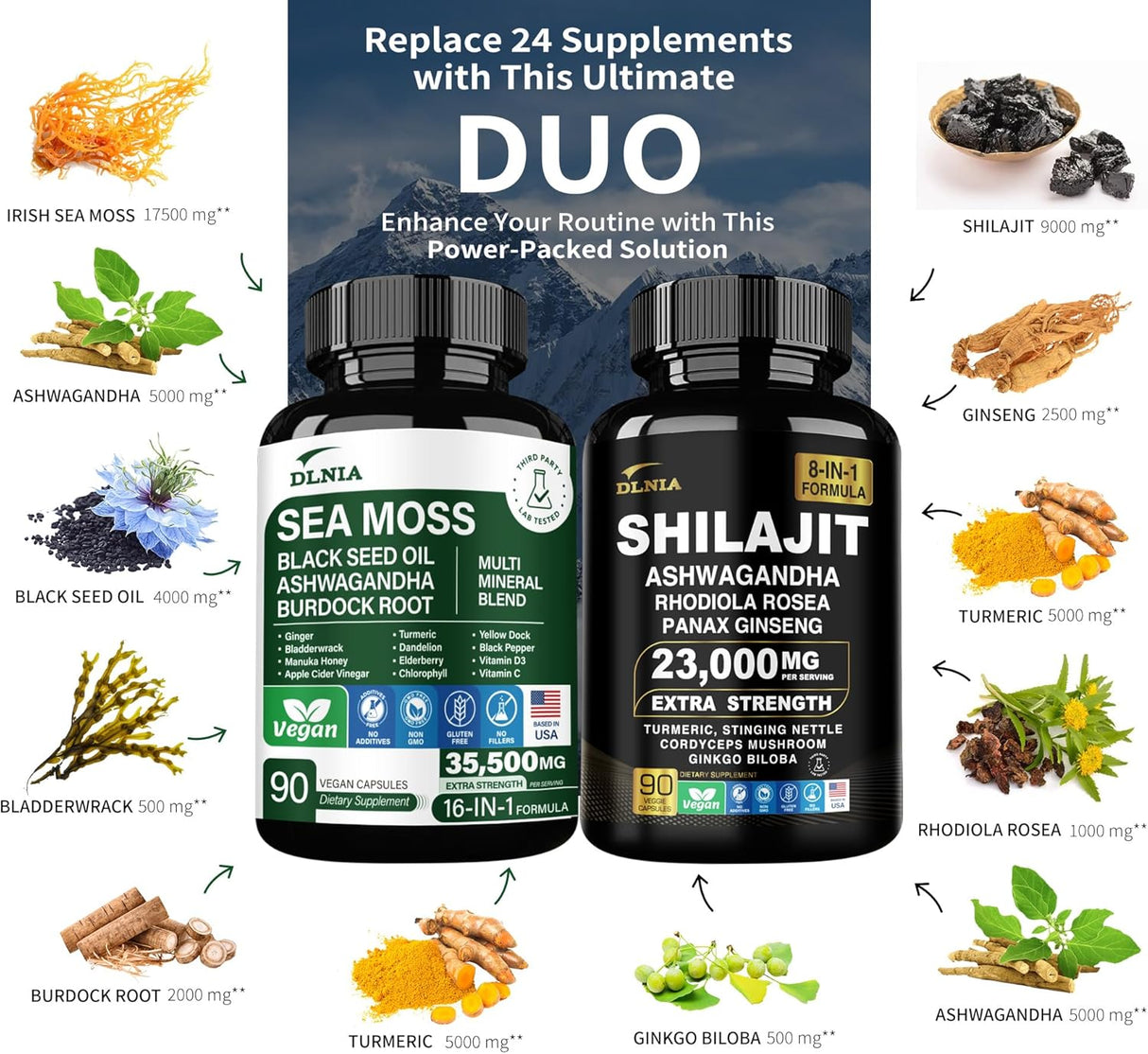 Suplemento Vitalidad: Shilajit y Sea Moss, 9000mg, 17500mg