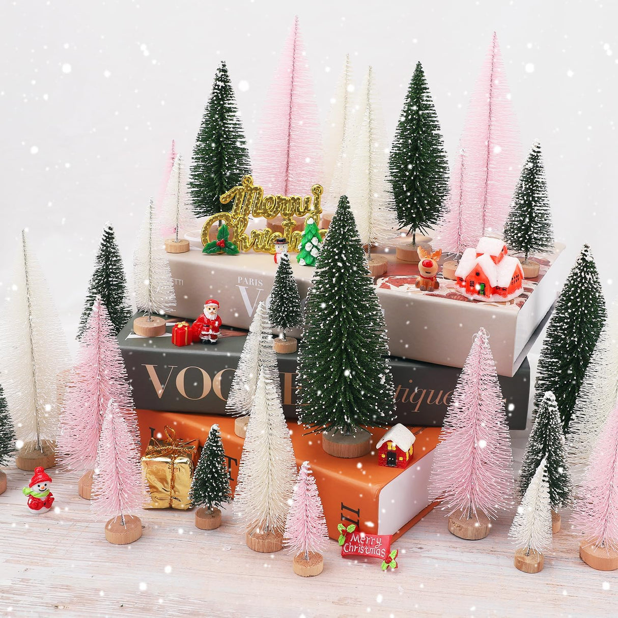 30 Pcs Mini Árboles de Navidad, Decoración Artificial, 5 Tamaños