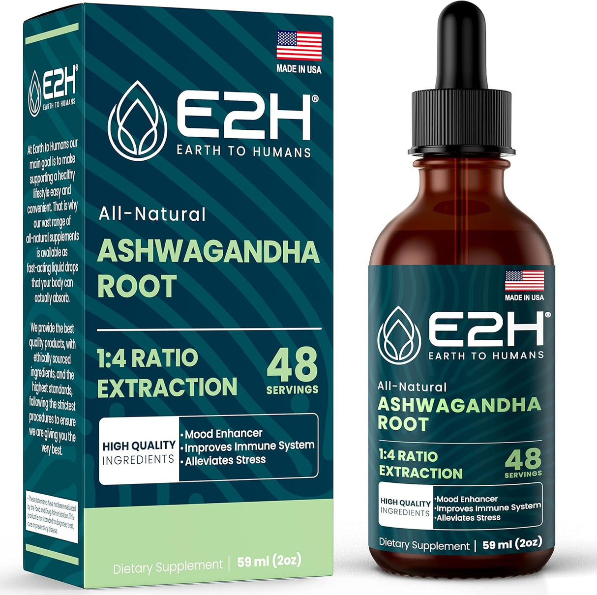 Gotas de Ashwagandha E2H - Suplemento Natural 2 Fl Oz