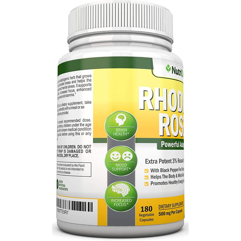 Suplemento Rhodiola Rosea - 500 mg - 180 cápsulas veganas