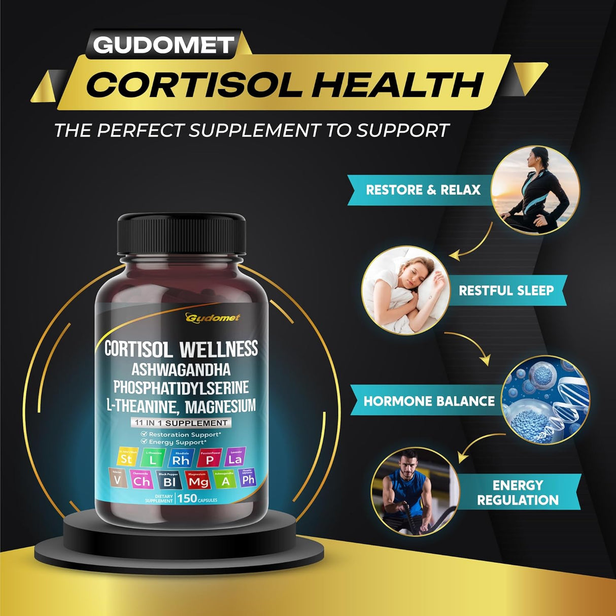 Suplemento CORTISOL WELLNESS: Magnesio, Ashwagandha, 150 Caps