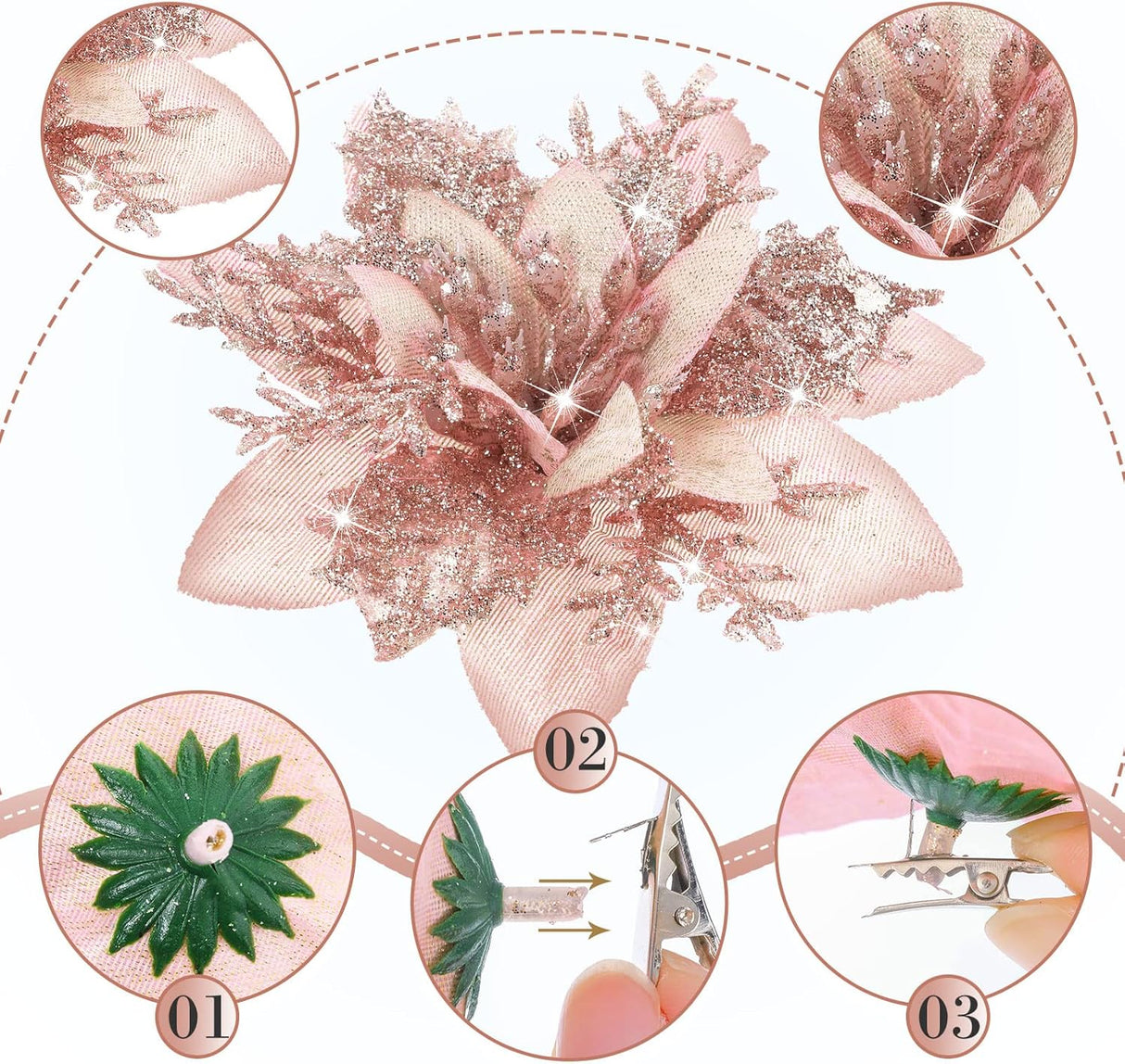 36 Pzs Poinsettias Artificiales con Clips para Decoraciones Navidad