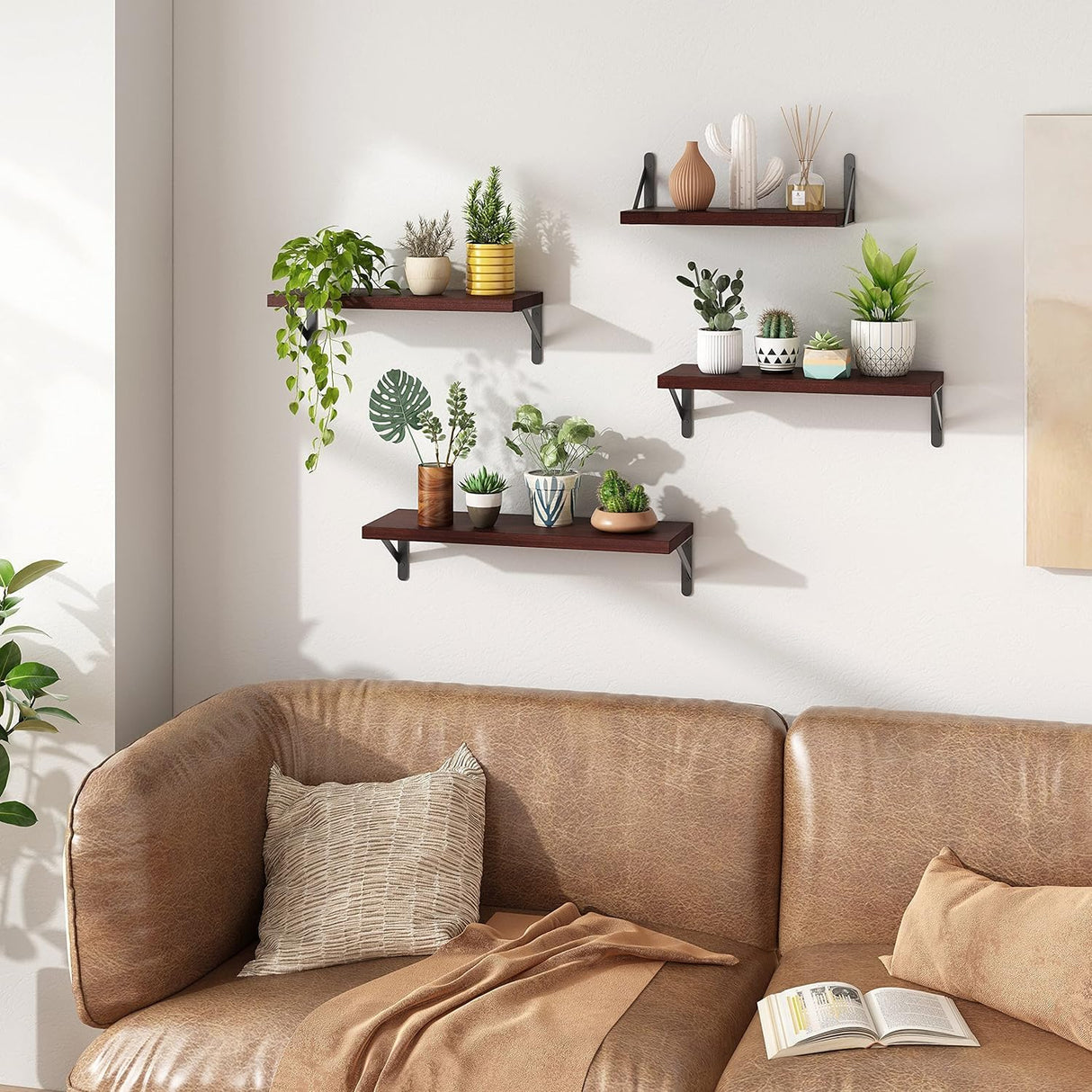 Estanterías Flotantes YGEOMER, Madera, Set de 4 Tamaños Variados