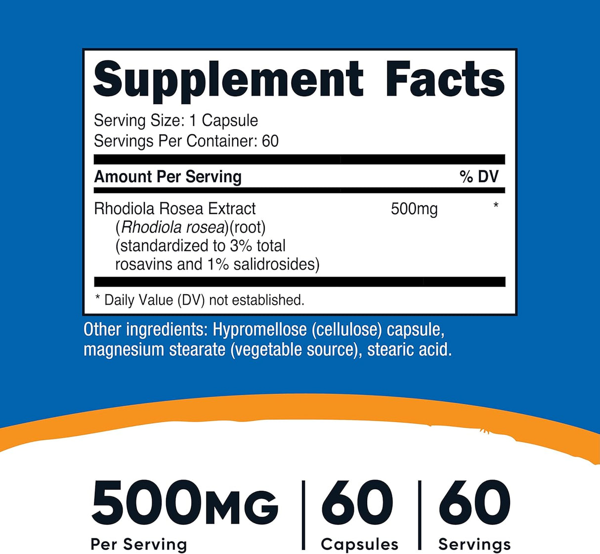 Suplementos Rhodiola Rosea 500 mg, 60 cápsulas vegetarianas