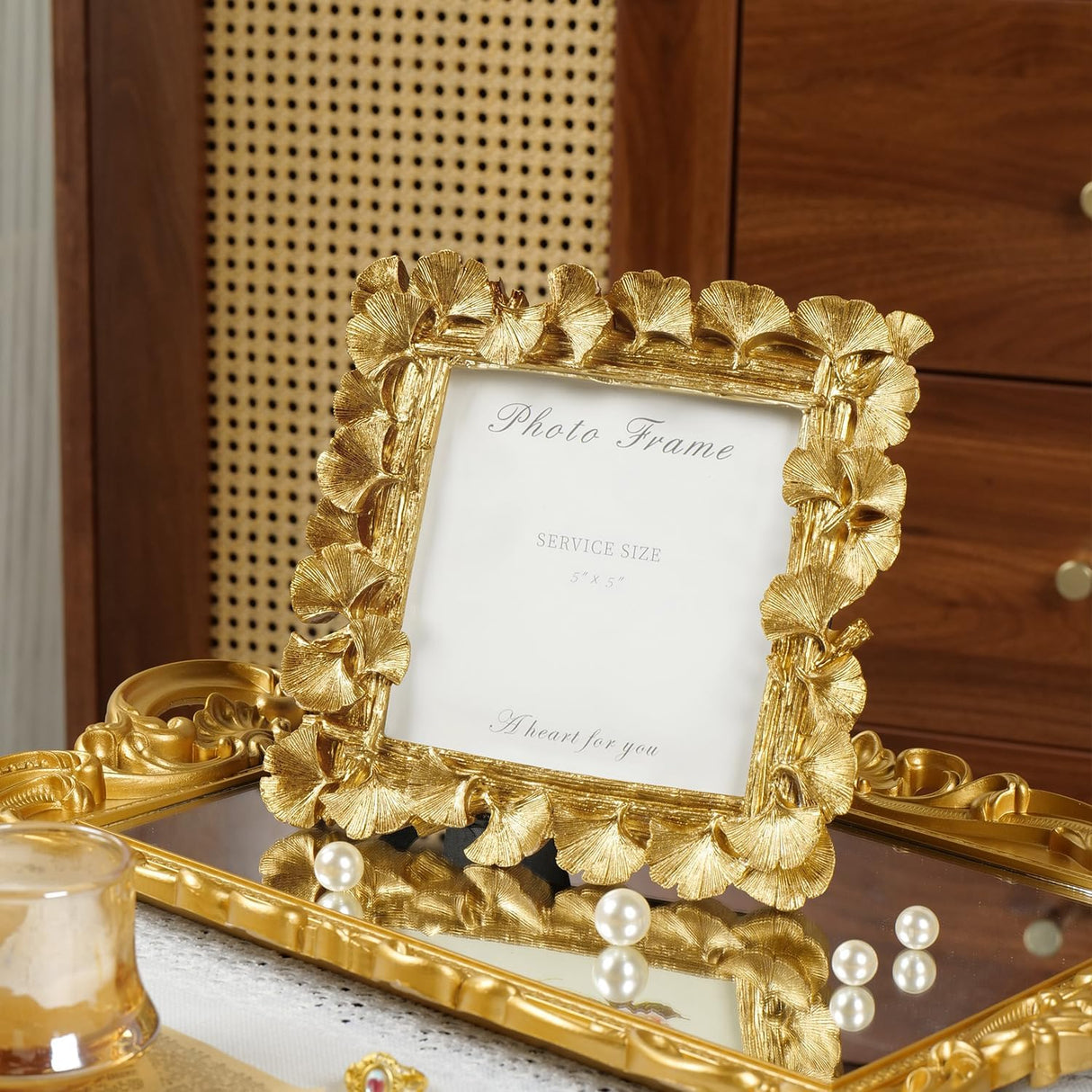 Marco de fotos vintage 5x5, resina texturizada con vidrio