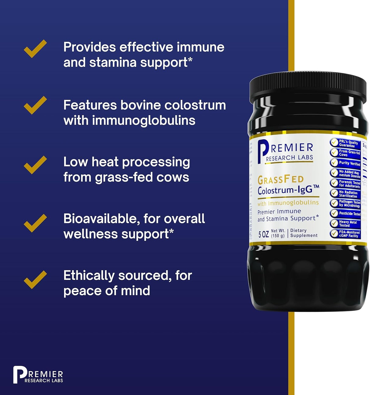 Suplemento de Colostro IgG Premier Research Labs - 5 oz