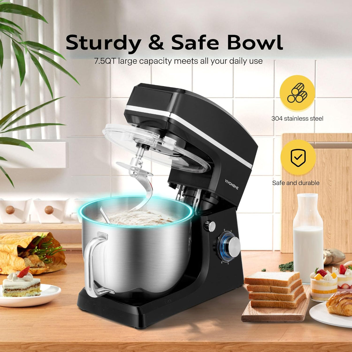 Batidora de Cocina VIVOHOME 7.5 qt 660W 6 Velocidades modelo KM-1