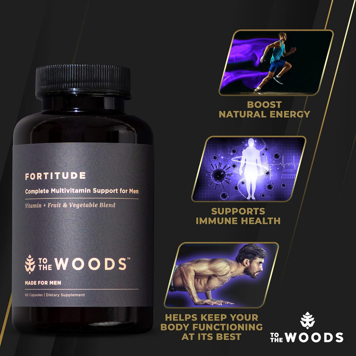 Multivitamínico para hombres To The Woods, 30 cápsulas, 24 vitaminas