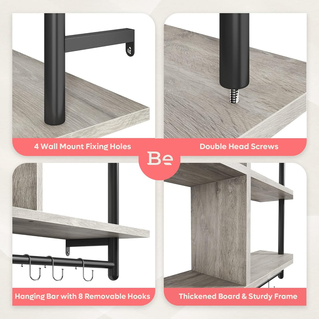 Estantería flotante Bestier 3 niveles, tubo circular, 41.5