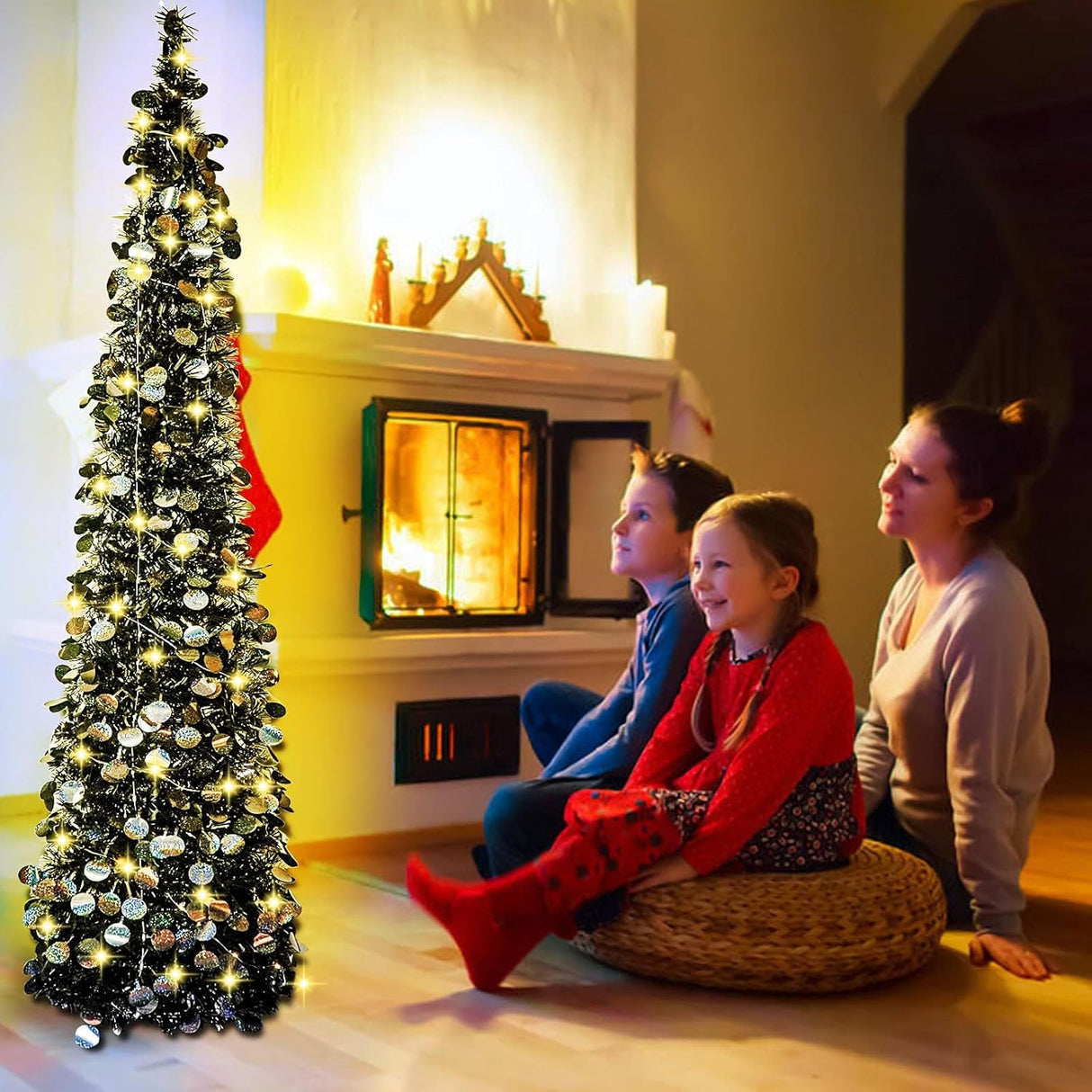 Árbol de Navidad 5ft WOKEISE con 50 luces, colapsable, tinsel