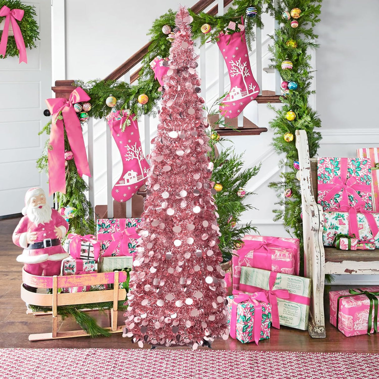 Árbol de Navidad 5ft MACTING con Luces, Fácil Montaje, Tinsel