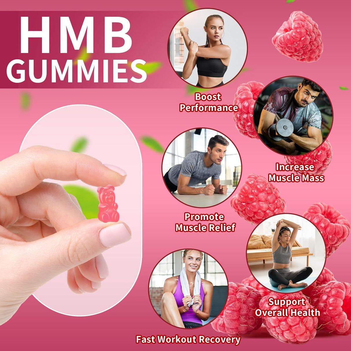 Gummies de HMB y Leucina 3000mg, Sin Azúcar, Vegan, 60u