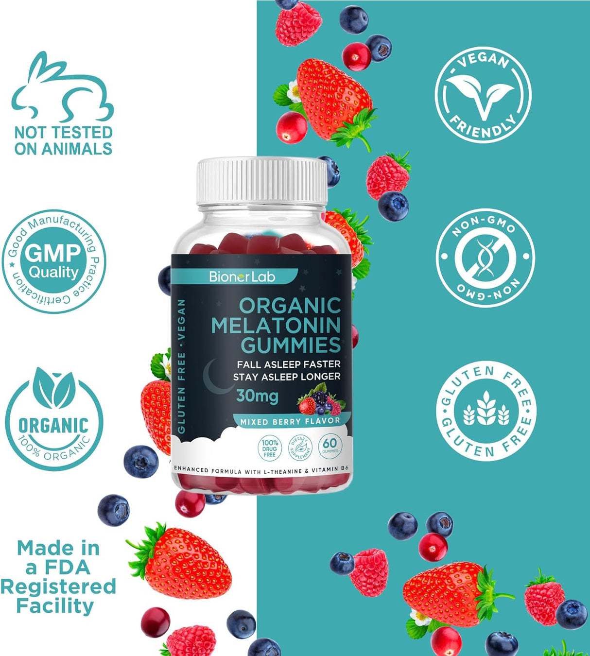 Gomitas orgánicas con L-teanina de 30 mg para adultos