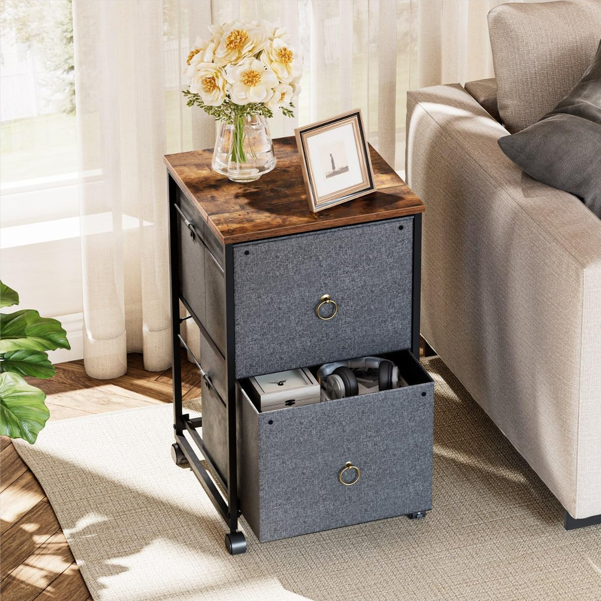 Gabinete de archivos móvil HOOBRO, 2 cajones, modelo BFG20WJ01