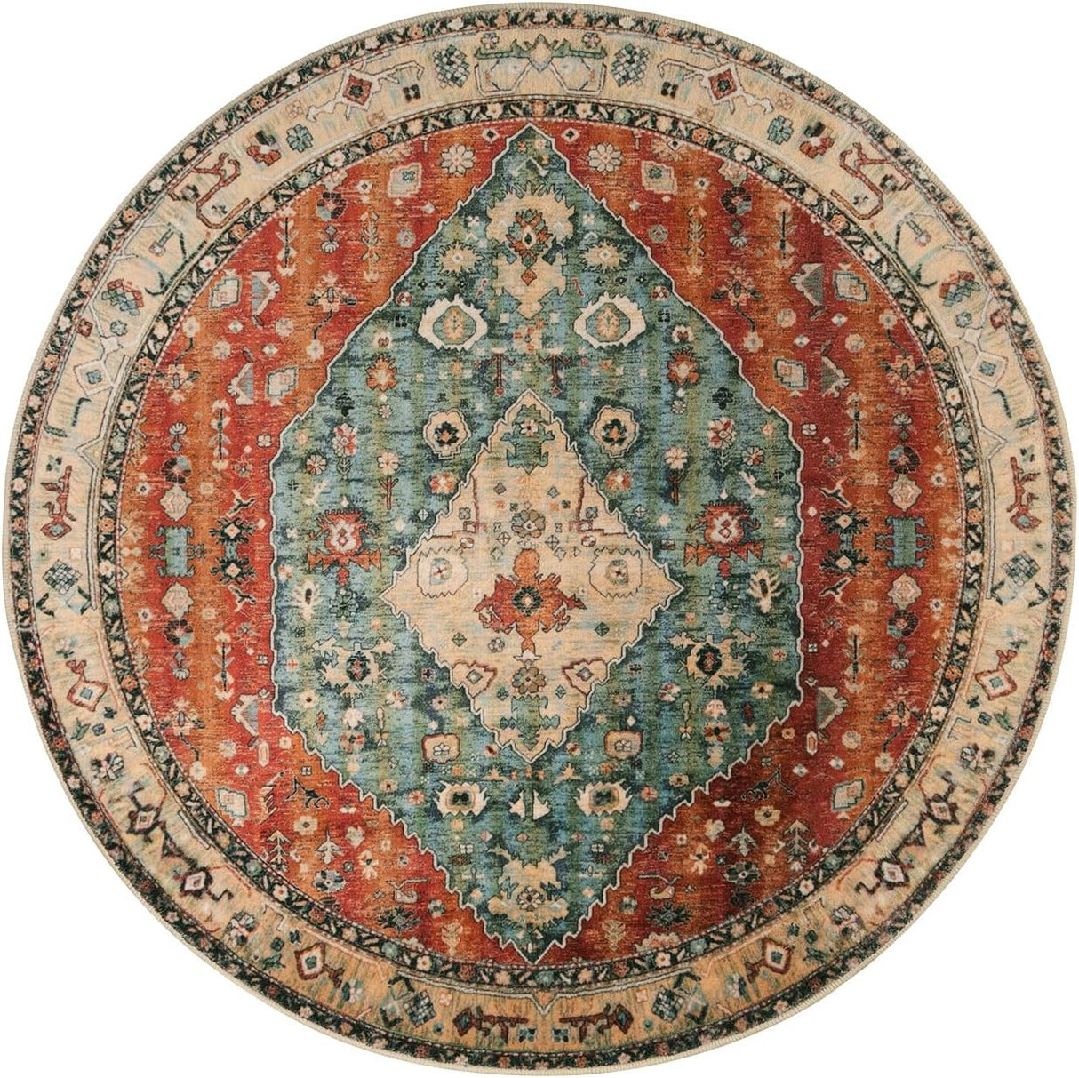 Alfombra redonda tribal bohemia de 3 pies, Rojo Lahome