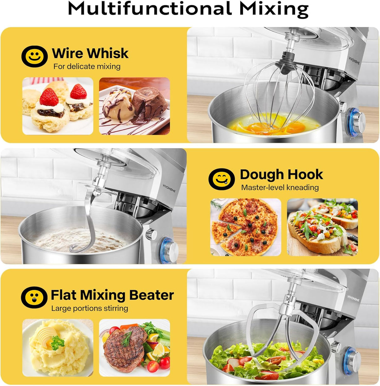 Batidora de pie VIVOHOME 7.5L 660W 6 velocidades, modelo 2023