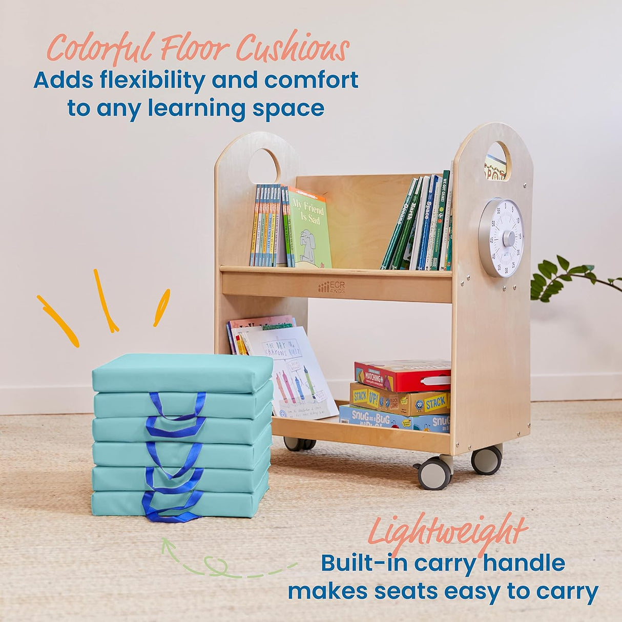 ECR4Kids SoftZone - Cojines de suelo, cuadrados, asientos flexibles, espuma de mar, 6 piezas