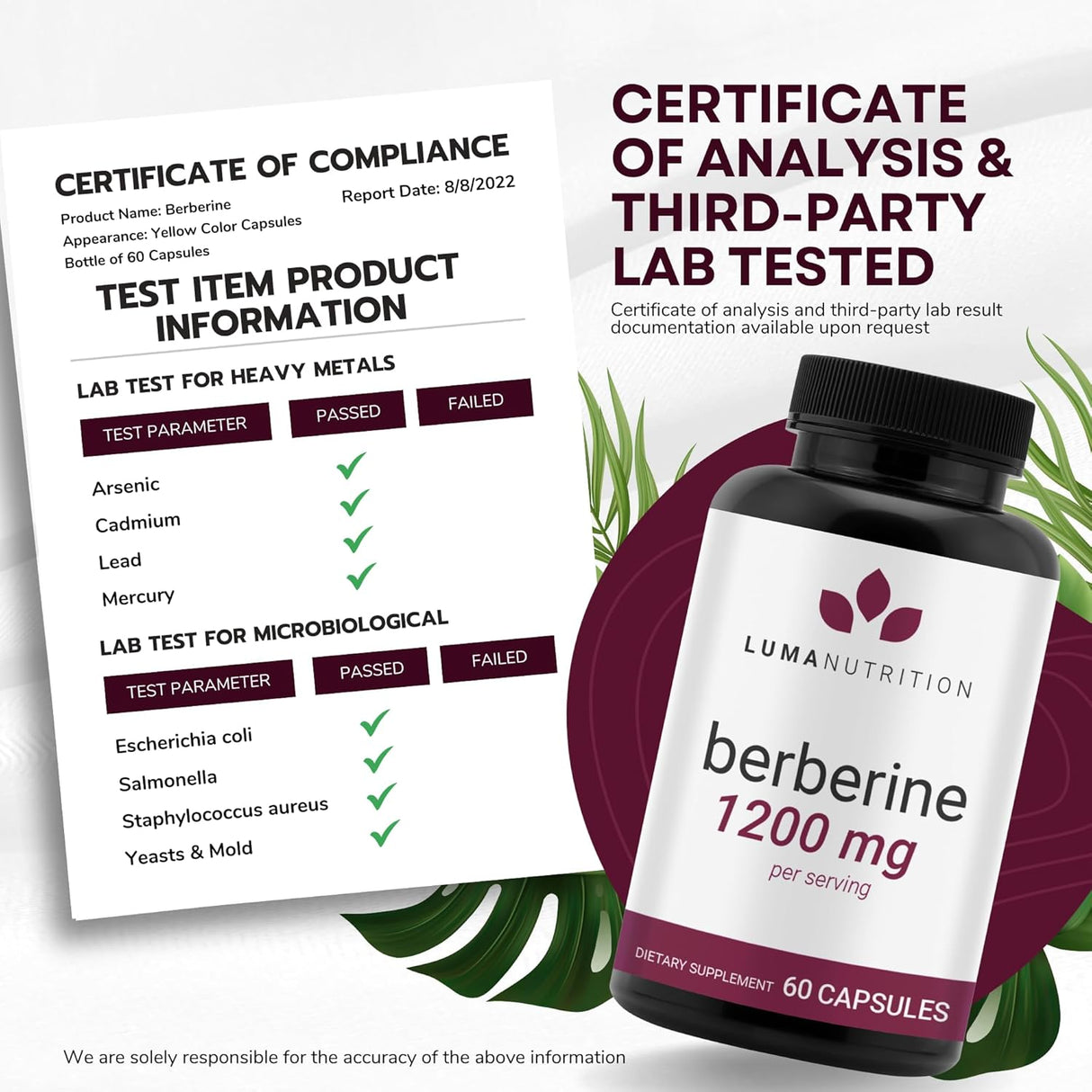 Suplemento Berberina 1200 mg por porción Plus 60 Cápsulas