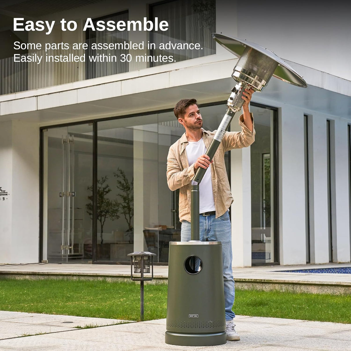 Calentador de patio de 50,000 BTU con caja de arena