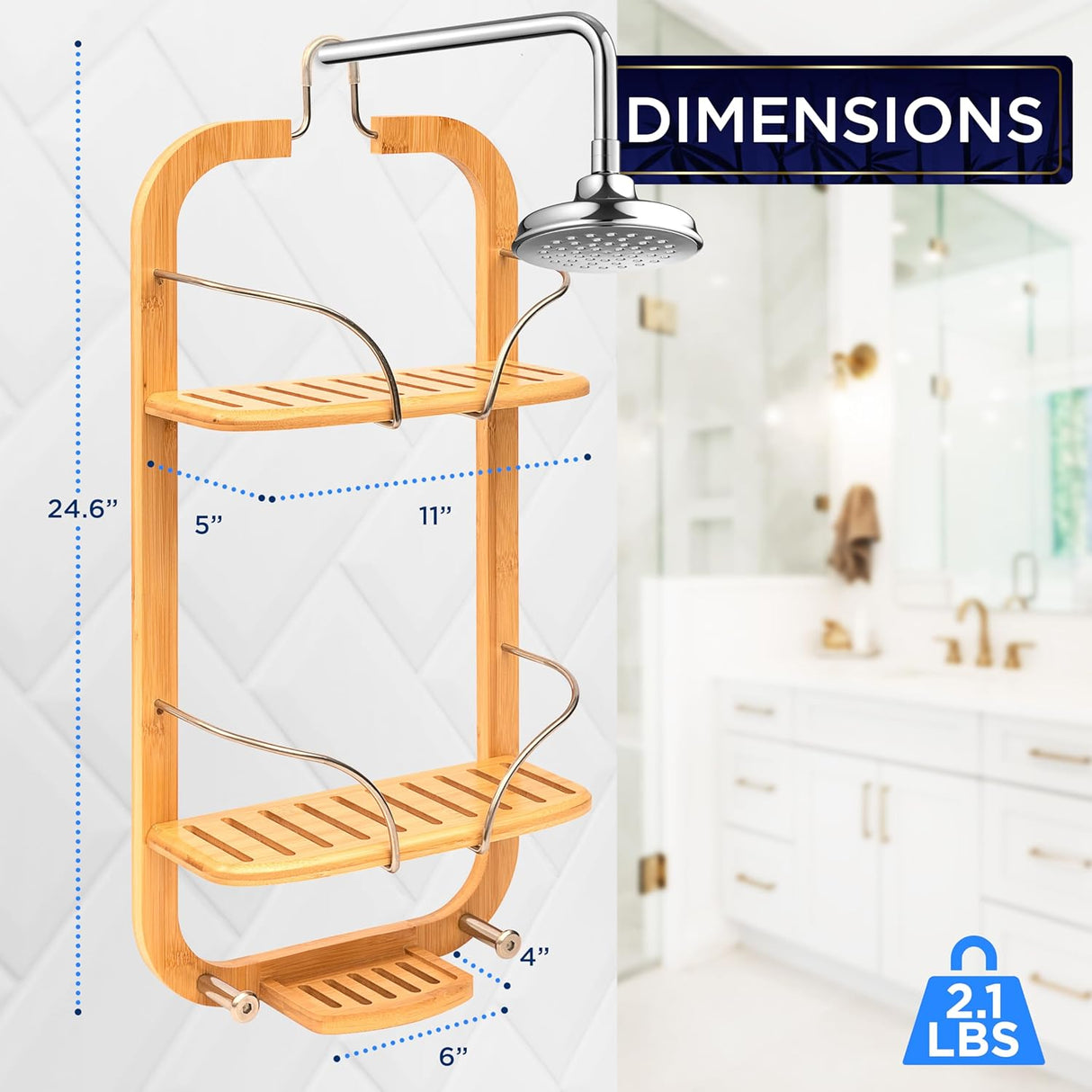 SereneLife Organizador colgante bambú para ducha 3 niveles