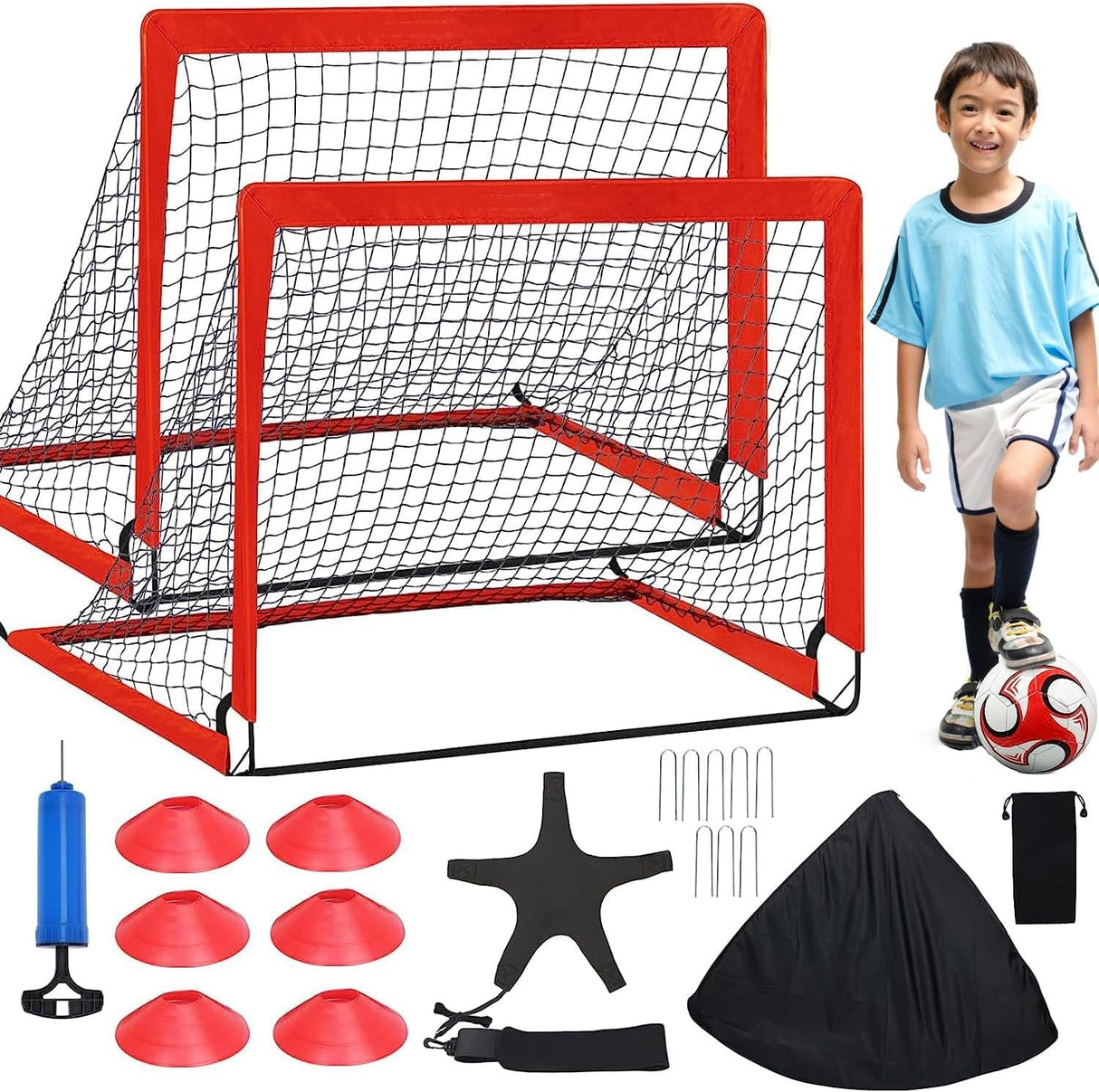 Juego de portería de fútbol desplegable con red para niños