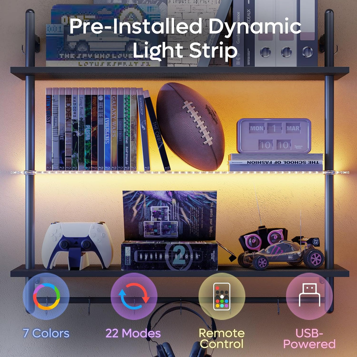 Estante Flotante LED Bestier, 3 Niveles, Soporte de Pared 41