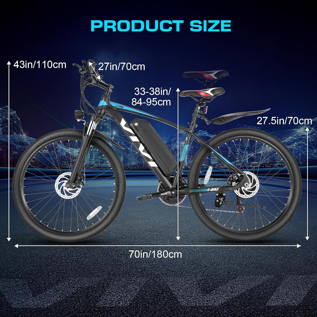 Bicicleta Eléctrica Vivi, 500W, 50 millas, 21 velocidades, MTB