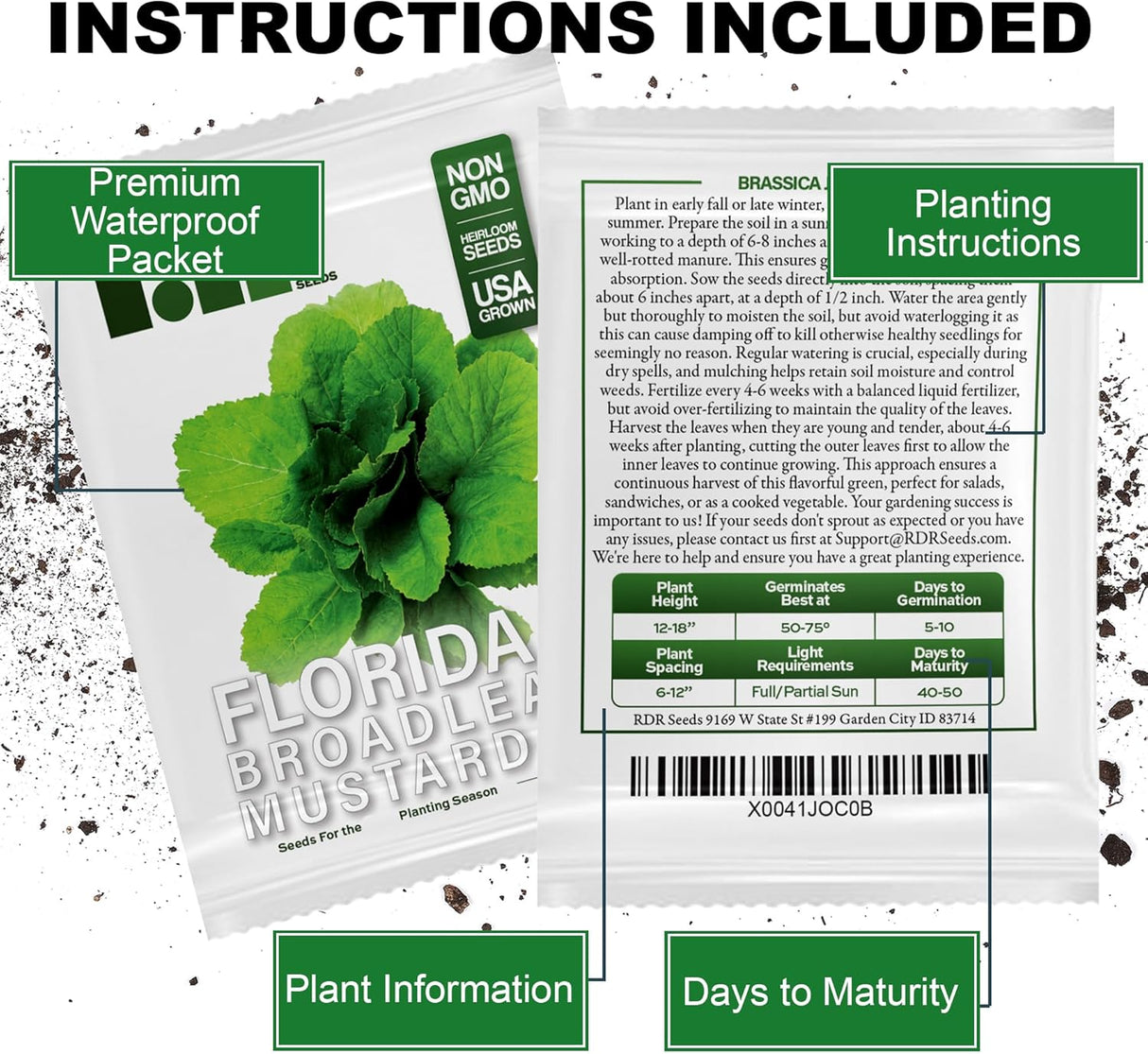 Semillas de Mostaza Florida, Heirloom, No GMO, Brassica Juncea