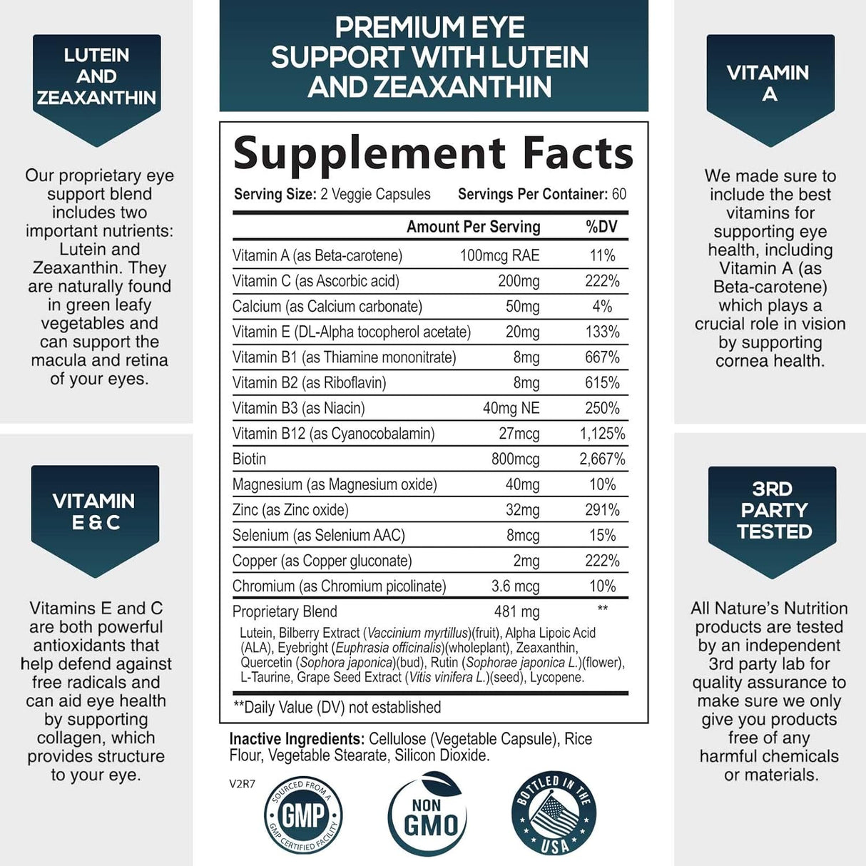 Suplementos Vitaminas para los ojos contiene luteína 120u