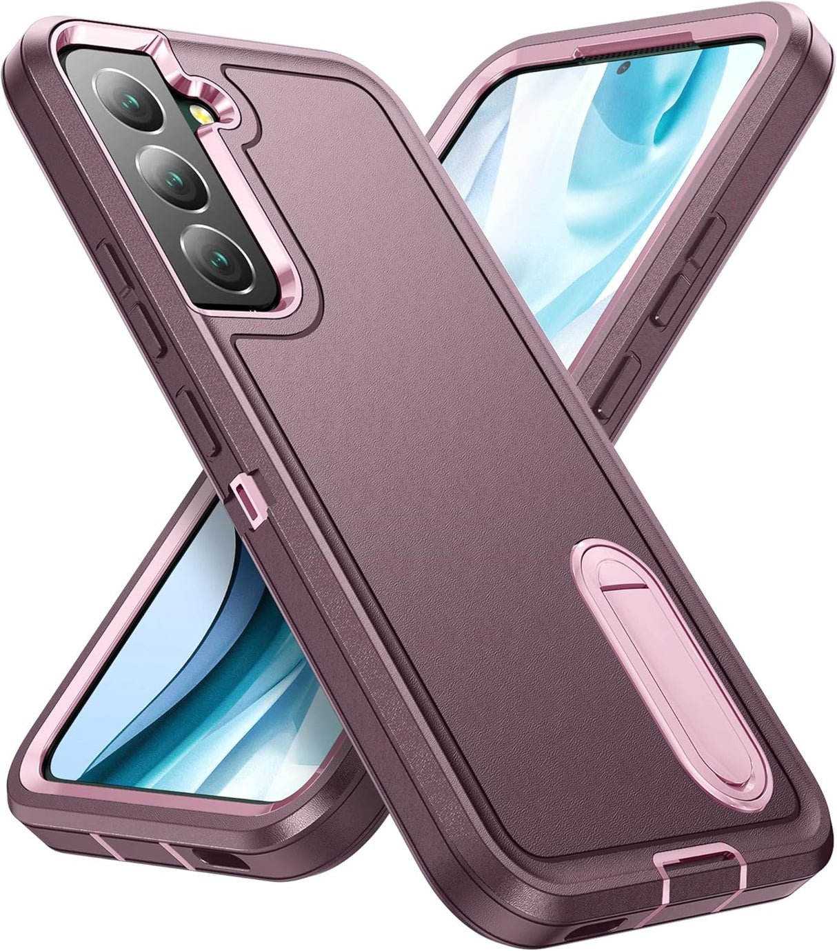 BaHaHoues Funda para Samsung Galaxy S22, Samsung S22 con soporte integrado, a prueba de golpes, polvo, caídas, grado militar, para Galaxy S22 5G de 6.1 pulgadas (morado nocturno/rosa bebé)