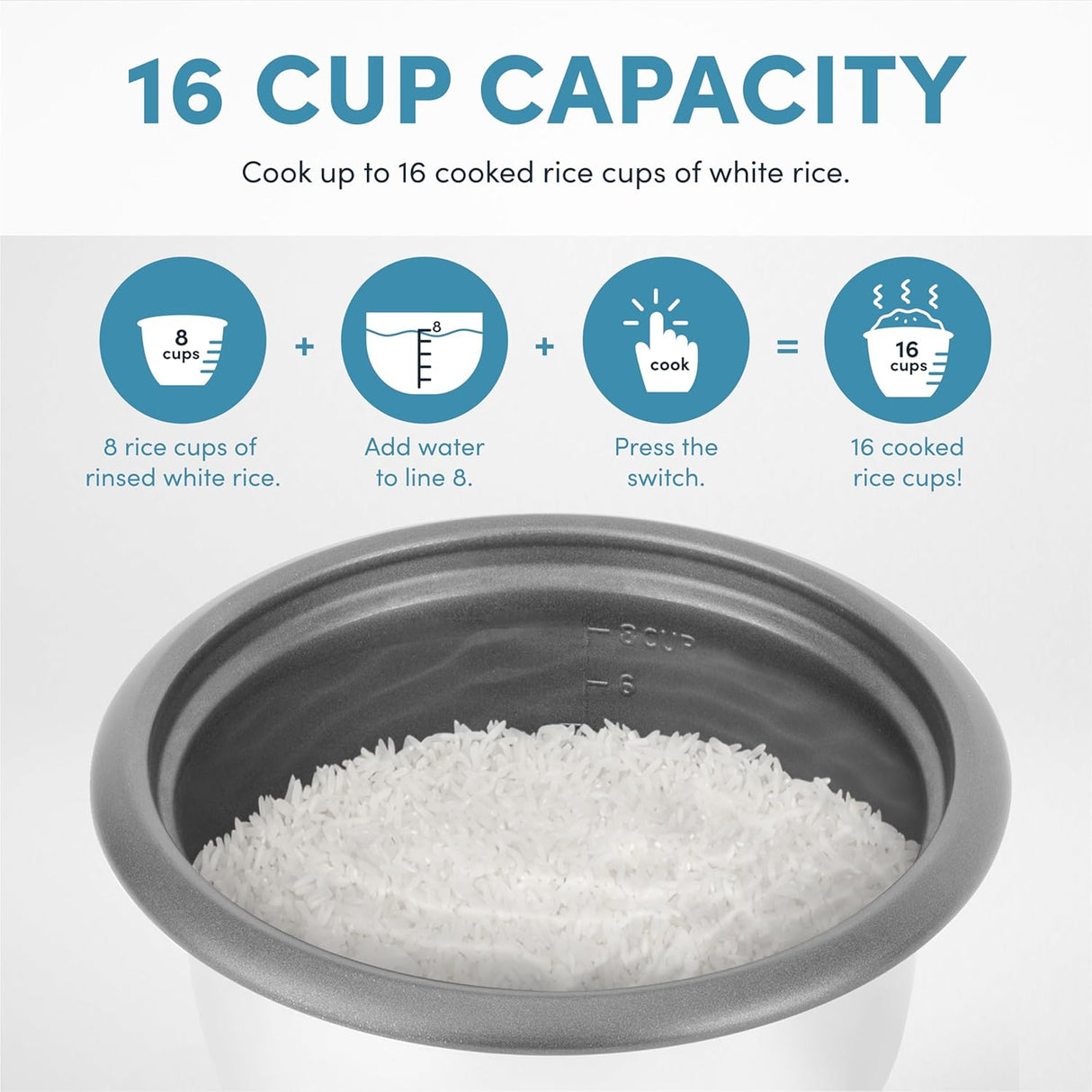 Arrocera AROMA® 8 Tazas, Cocción Simple, Modelo ARC-368NG