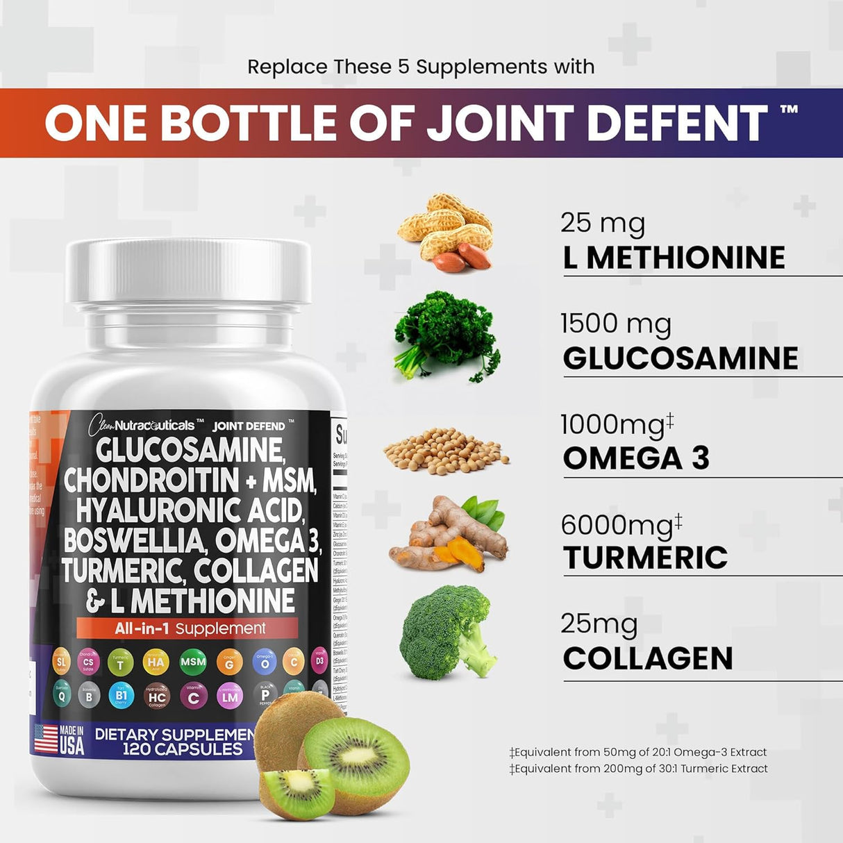 Clean Glucosamina condroitina MSM cúrcuma ácido hialurónico