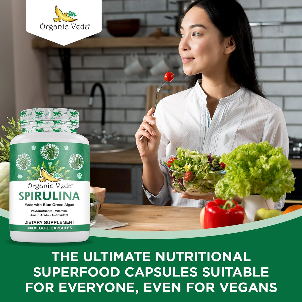 Cápsulas de Spirulina Orgánica 1500 mg Suplemento Vegano