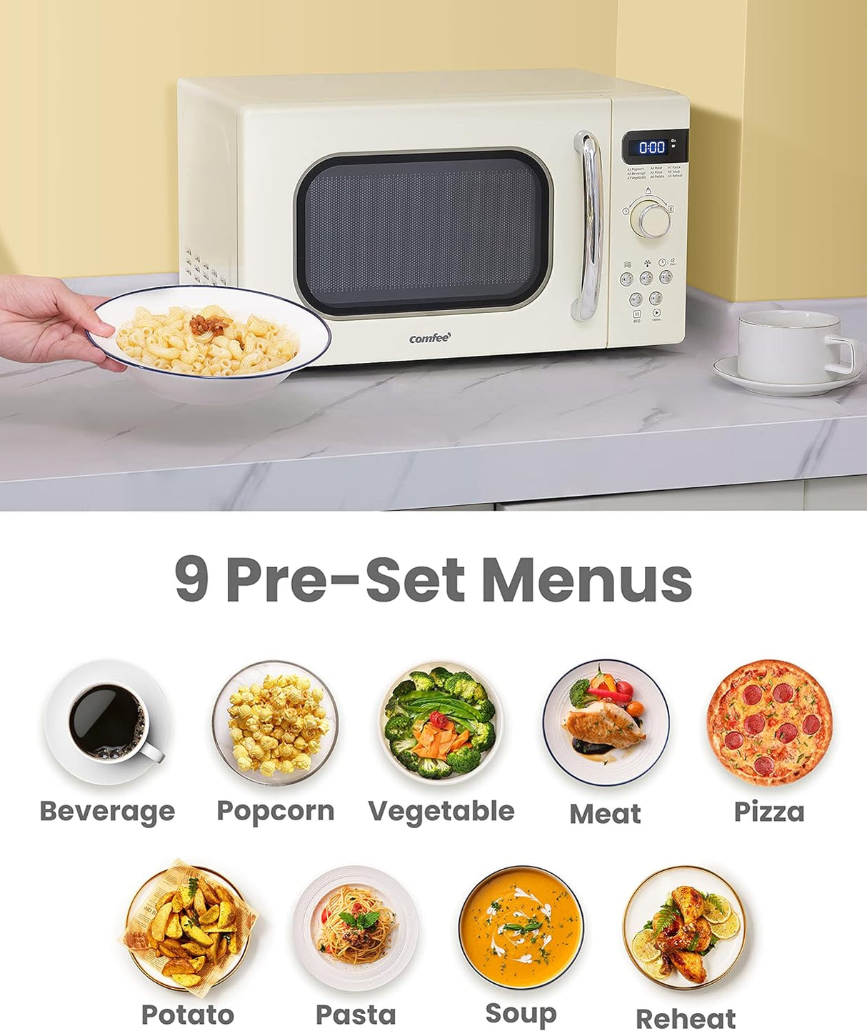 Microondas Retro COMFEE', 0.7 Cu Ft, 700W, 9 Menús, AM720C2RA-A