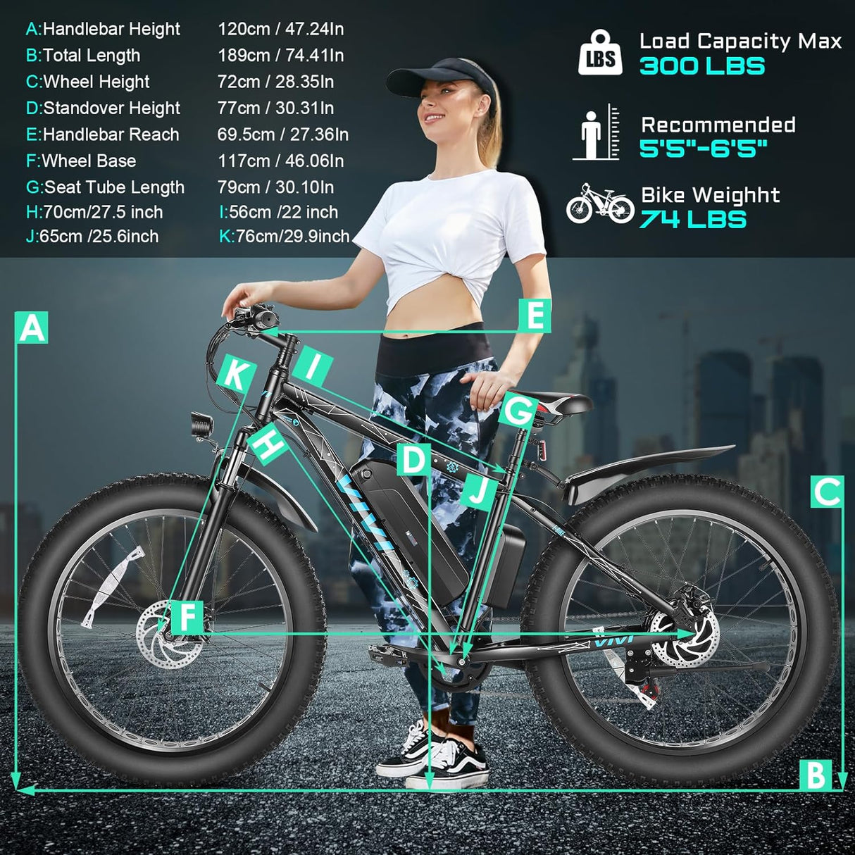 Bicicleta Eléctrica Vivi F26FUL 1000W, 48V, 60 Millas, 7 Velocidades