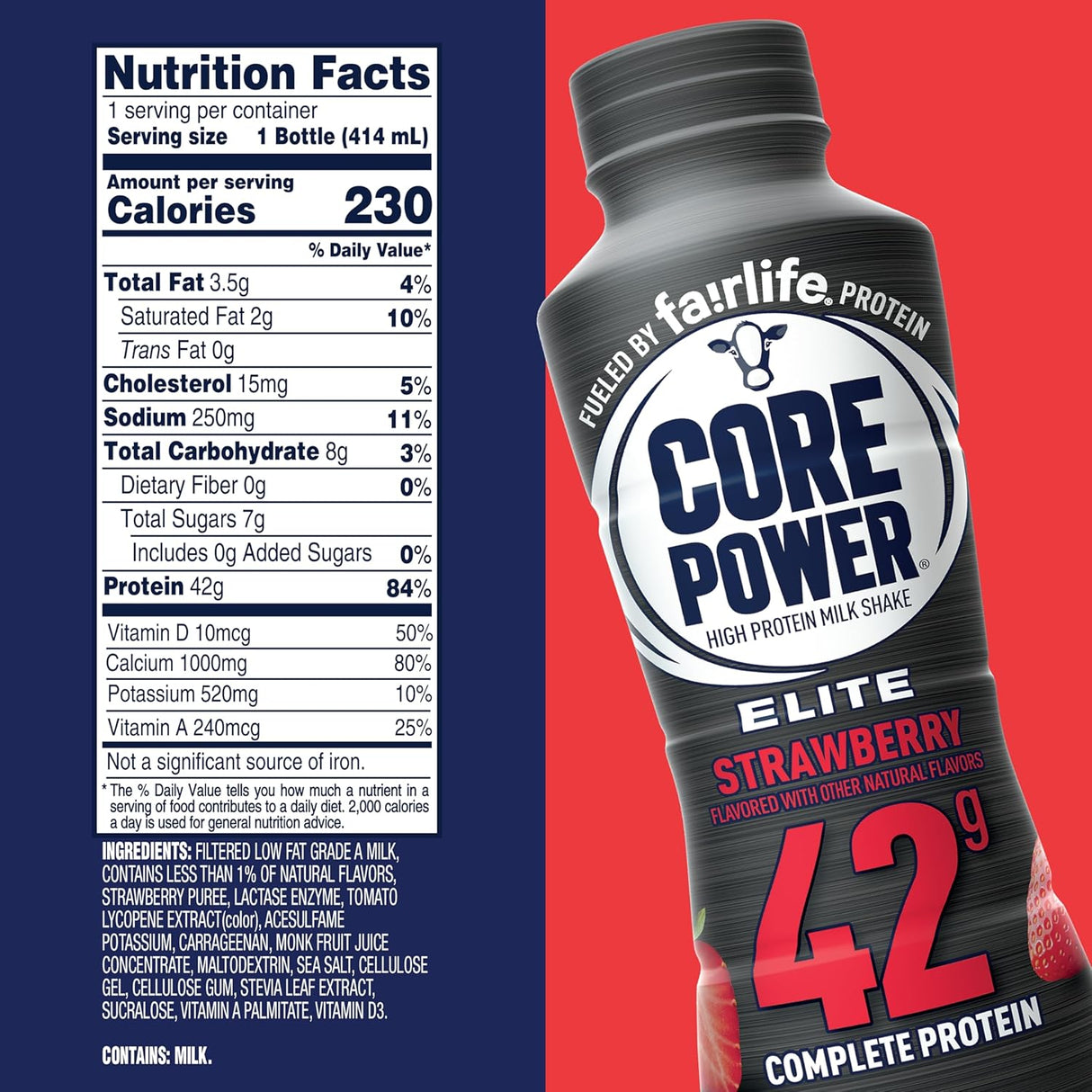 Batido de Proteína Core Power Elite, 42g, 14oz, Paquete de 12