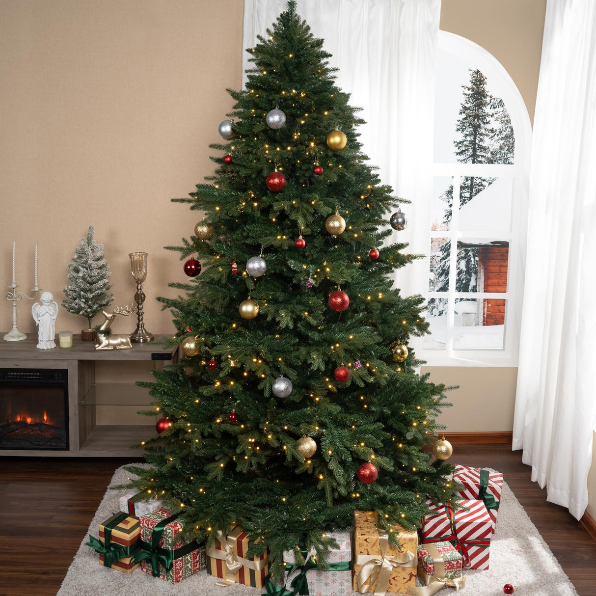 Árbol de Navidad artificial 7.5ft con luces y soporte metálico