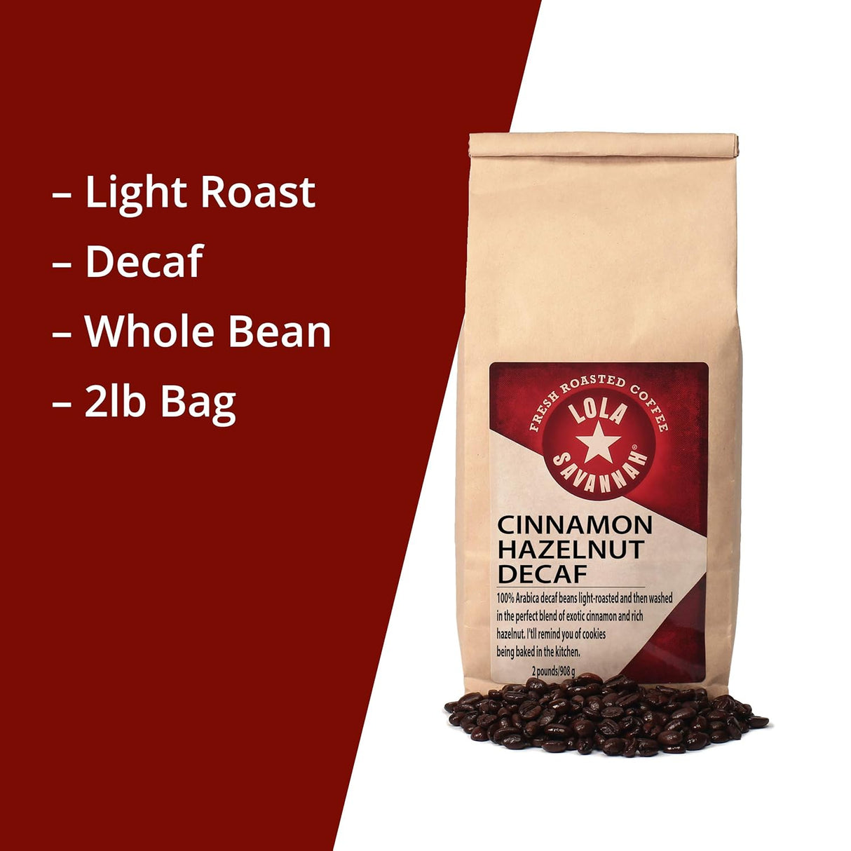 Café en grano descafeinado Lola Savannah, avellana y canela 2lb