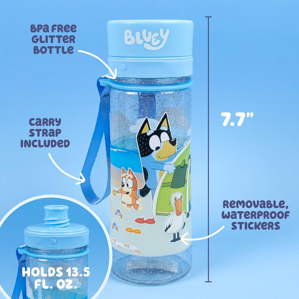 Botella de Agua Bluey, Stickers Reposicionables, BPA-Free
