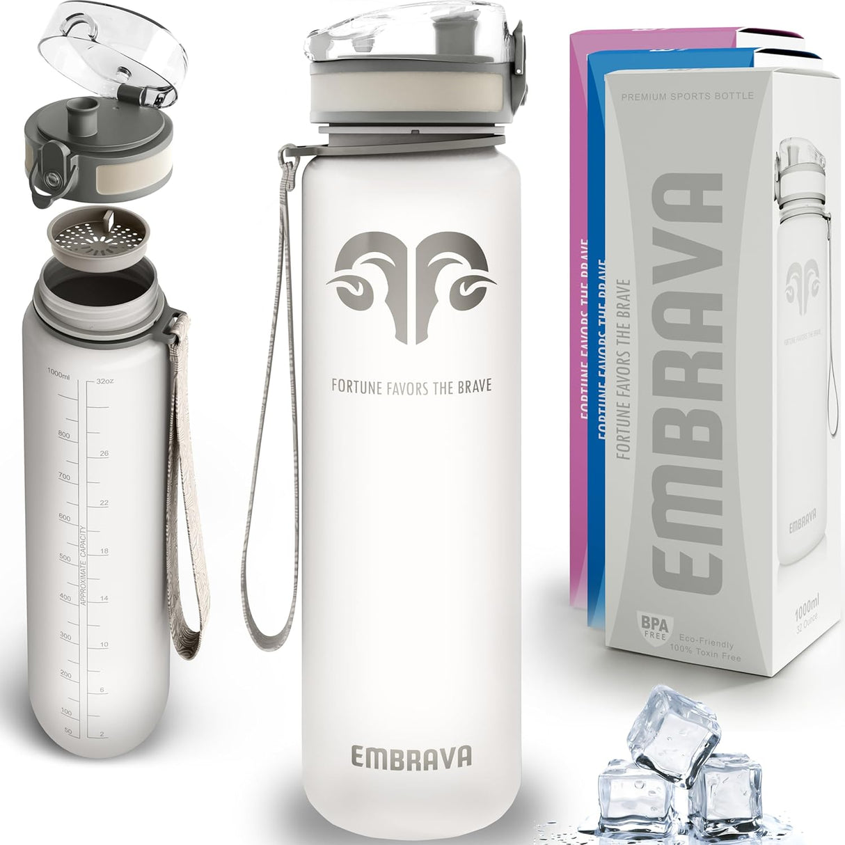Embrava Best Sports Water Bottle - Botella de agua grande de 32 onzas, flujo rápido, tapa abatible a prueba de fugas con apertura de un clic, plástico no tóxico, sin BPA y ecológico, para hombres y mujeres