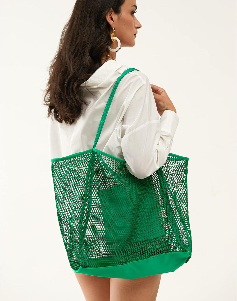 Bolsa de hombro para mujer de malla, para la playa