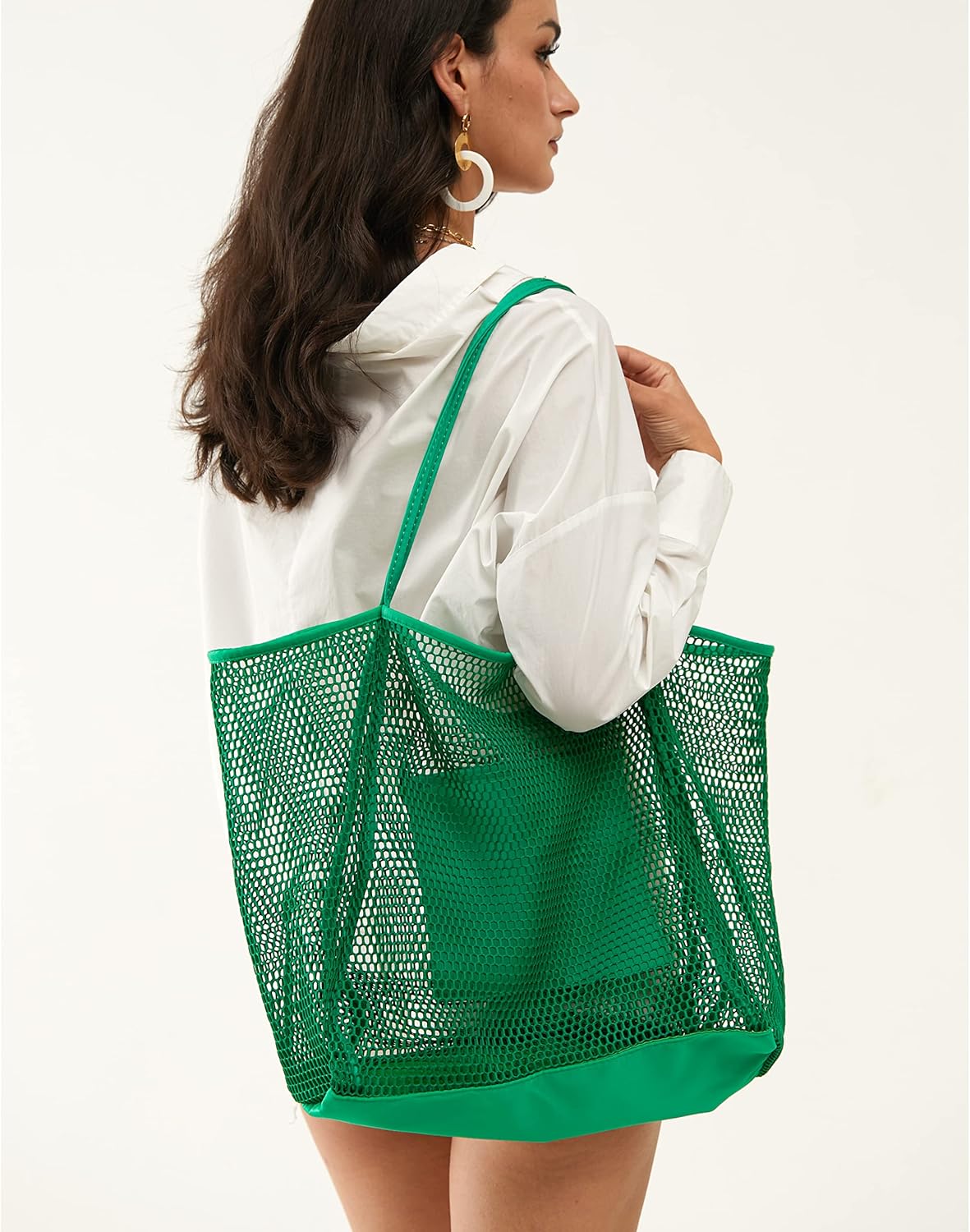 Bolsa de hombro para mujer de malla, para la playa