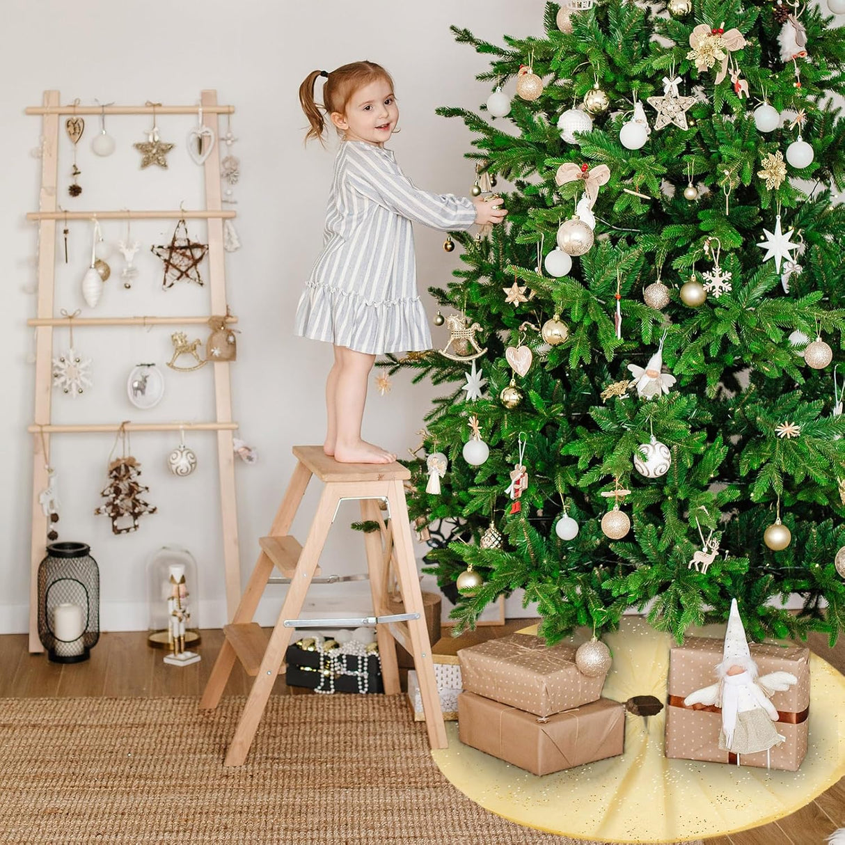 Falda para Árbol de Navidad, doble capa, 48 pulgadas, brillos