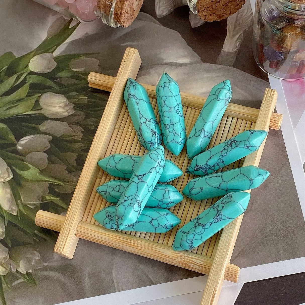 Varitas de Cuarzo Turquesa para Terapia y Meditación