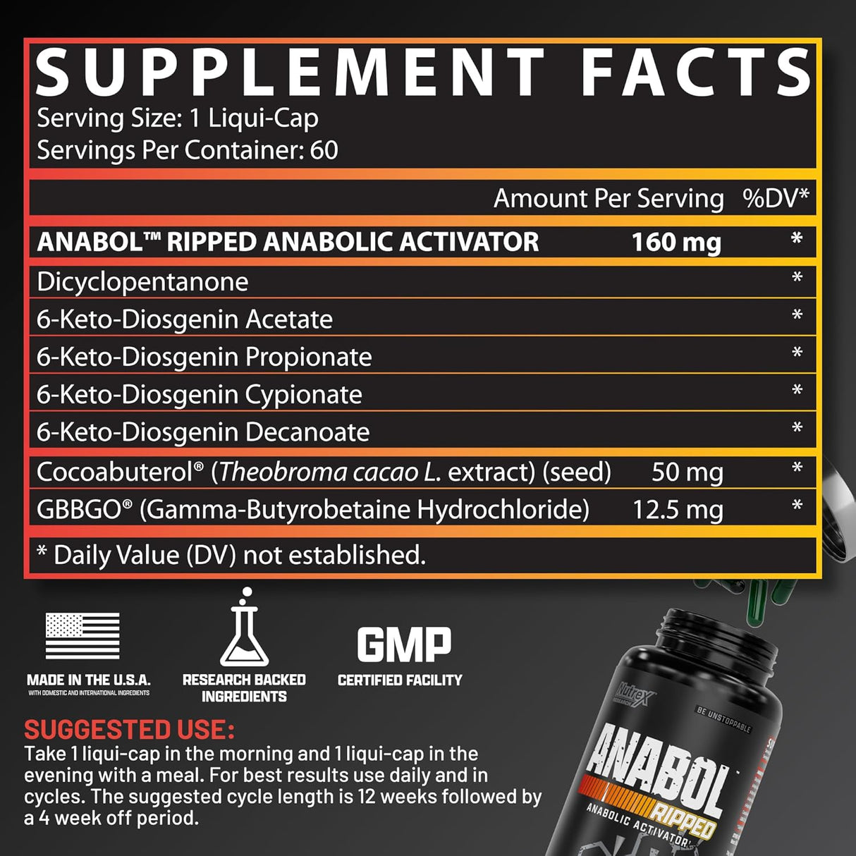 Nutrex Anabol Ripped: Suplemento Anabólico 2 en 1, 60 Caps
