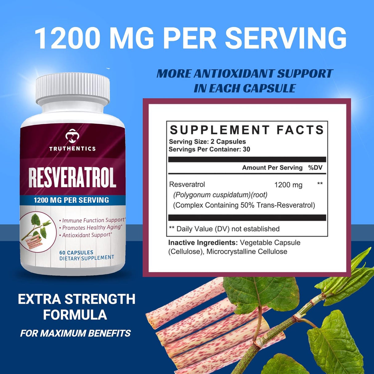 Suplemento de resveratrol de 1200 mg apoyo inmunológico